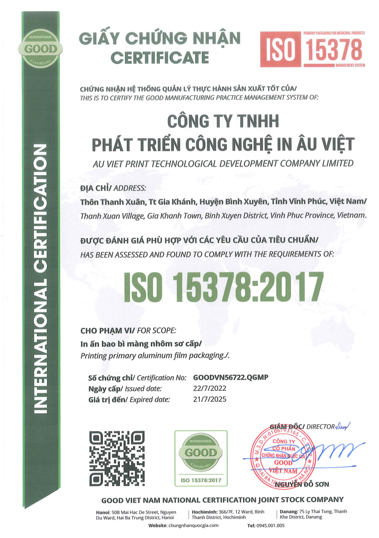 Chứng nhận ISO 15378 - Good Việt Nam
