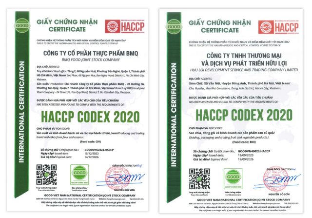 Mẫu giấy chứng nhận HACCP