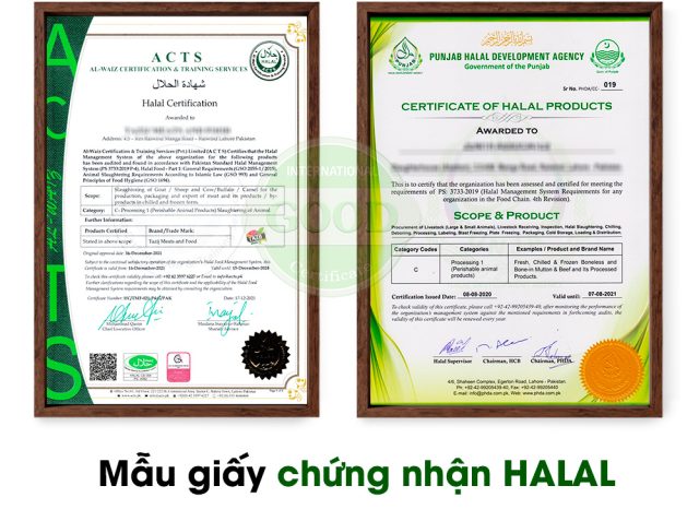 Mẫu giấy chứng nhận halal