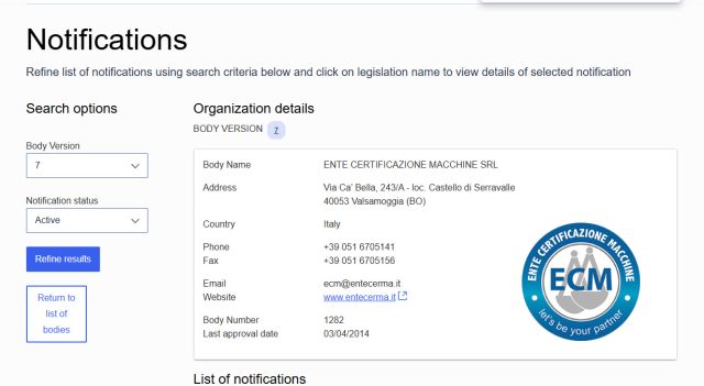 Ente Certificazione Macchine ce marking