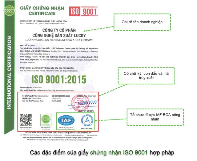 giấy chứng nhận iso 9001 hợp pháp