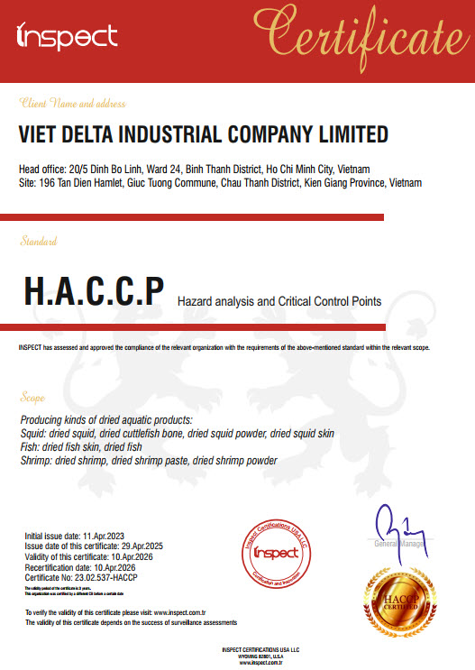 Mẫu giấy chứng nhận HACCP quốc tế