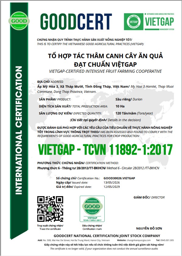 Mẫu giấy chứng nhận VietGAP theo TCVN 11892-1:2017